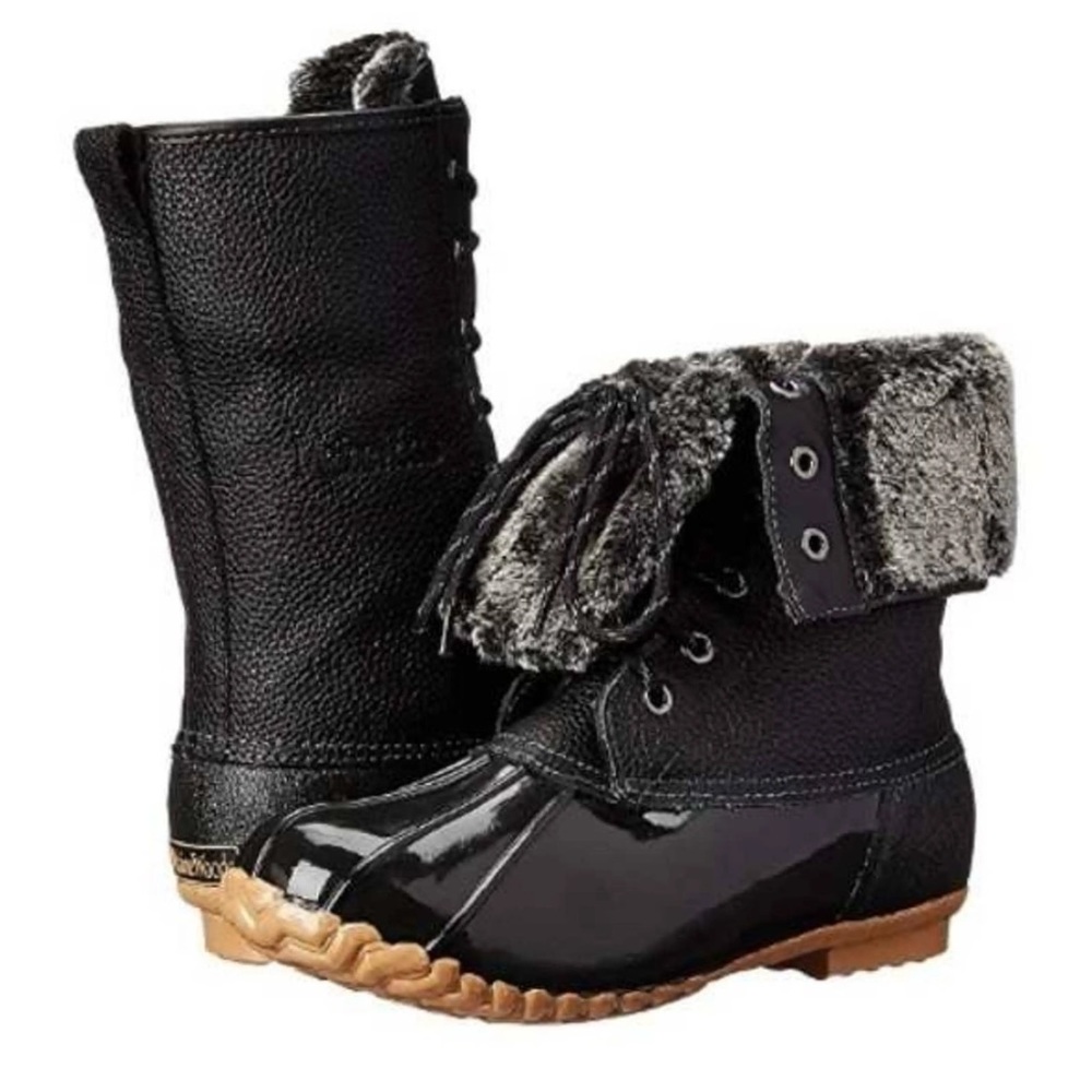 MAINE WOODS ADELE WINTER SNOW BOOTS LEATHER BLACK NWT SZ 7